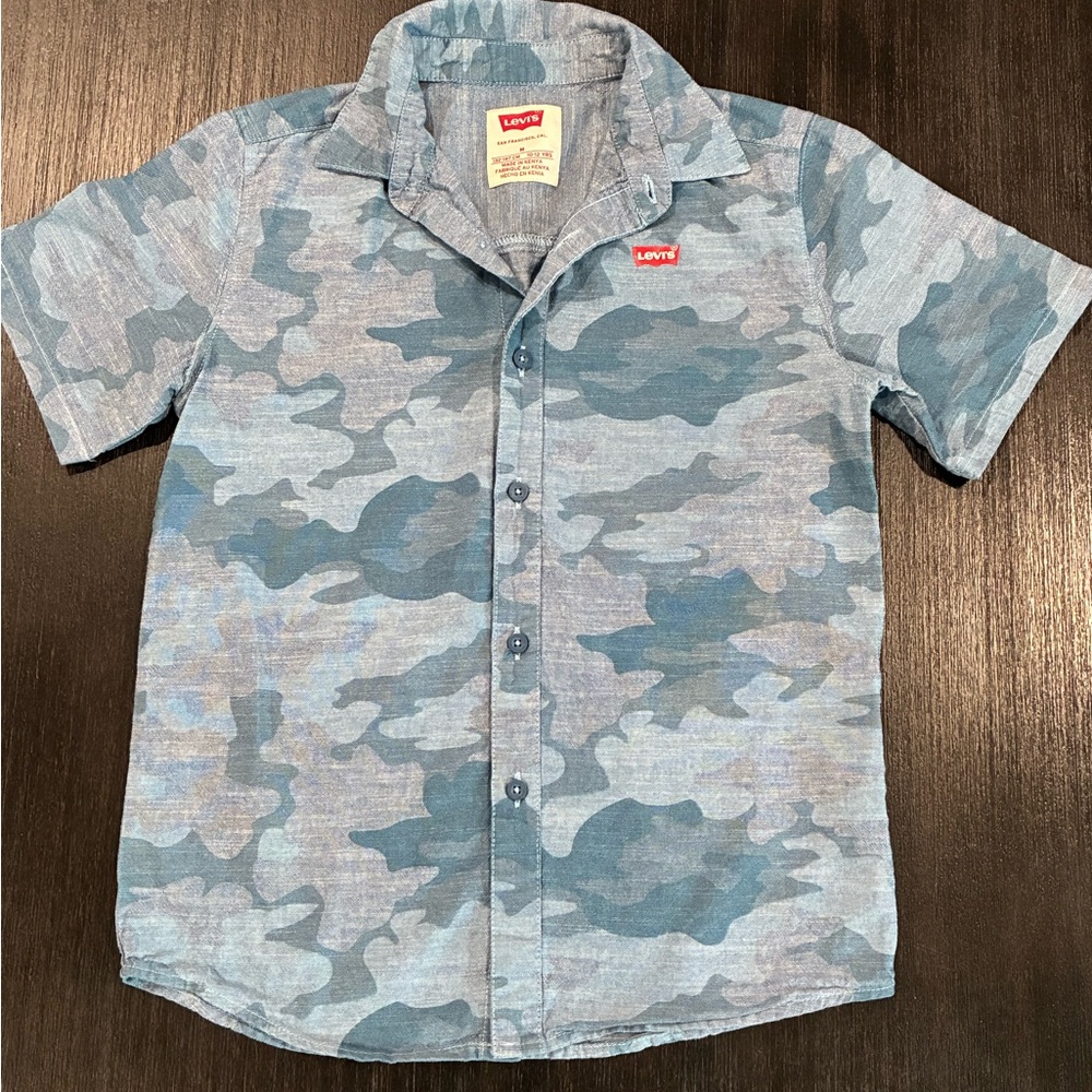 Levi's Boys’ Blue and Gray “Camo” Button Down Shirt